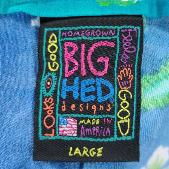 Vintage 90s Big Hed Mini Tank Dress Size L Blue Floral Rayon Empire Waist A Line - Picture 9 of 10